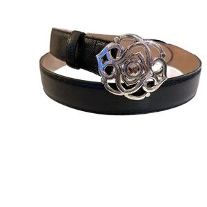 Brighton Leather Belt Women’s XL Black Slive Ornate Buckle Swarovski Crystal